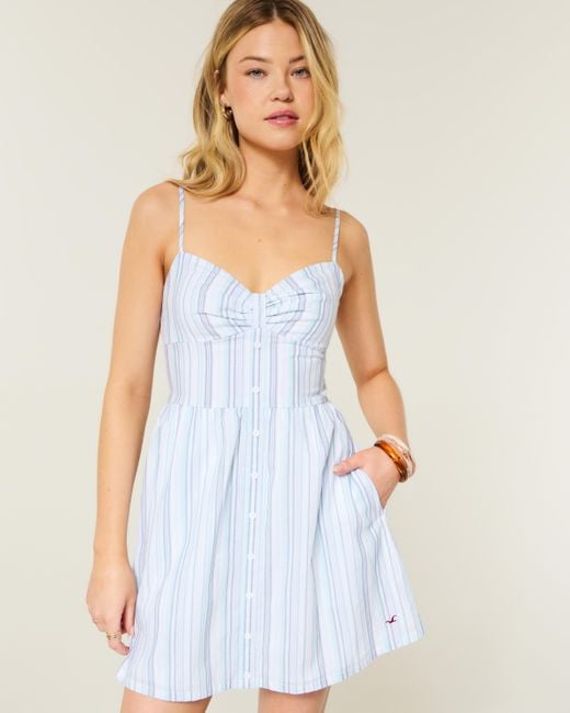 Hollister White Button Front Woven Mini Dress