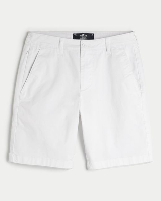 Hollister White Twill Flat-front Shorts 9" for men