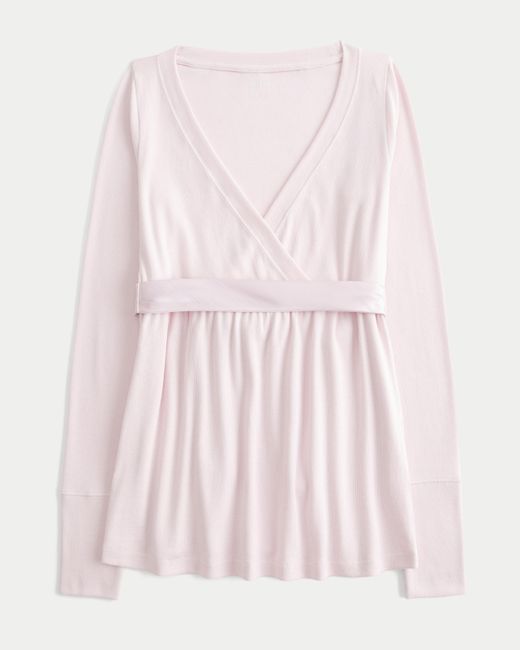 Hollister Pink Easy Long-sleeve Wrap-front Babydoll Top