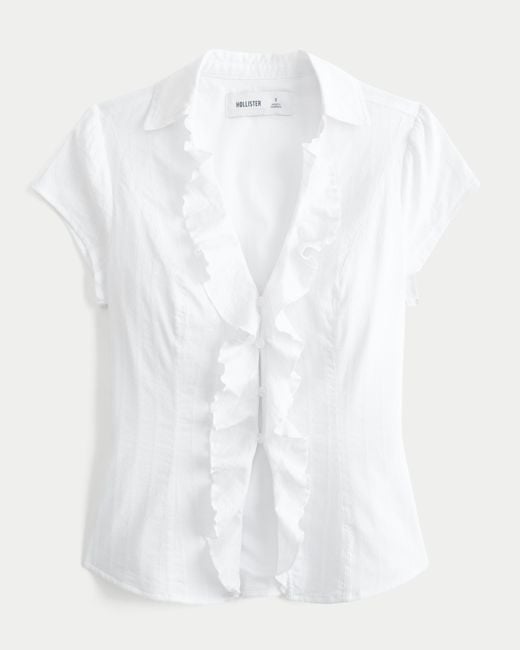 Hollister White Short-sleeve Ruffle Shirt