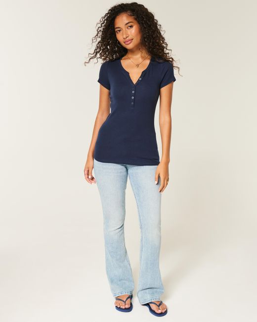 Hollister Blue Kurzärmliges Henley