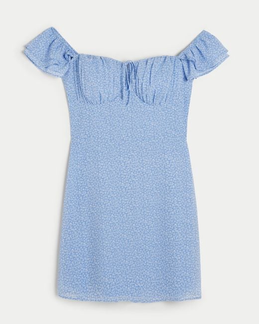 Hollister Blue Minikleid aus Chiffon, das auch schulterfrei getragen werden kann