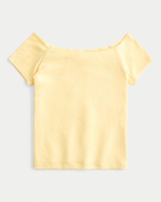 Hollister Yellow Short Sleeve Skimming Off-the-shoulder Top