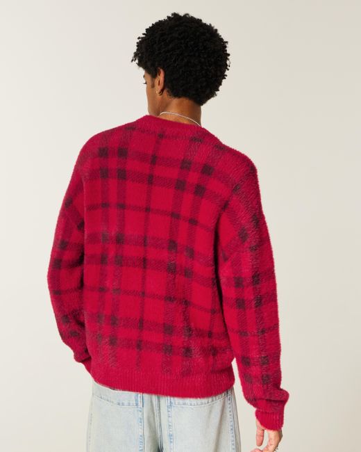 Hollister Red Boxy Fuzzy Crew Sweater for men
