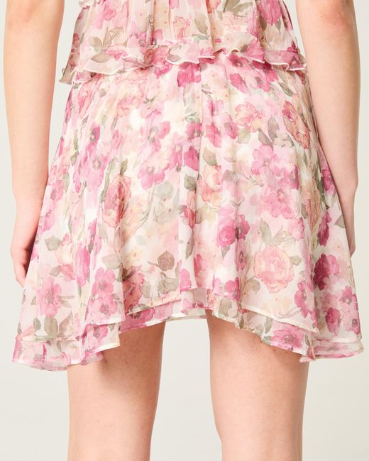 Hollister Pink Chiffon-Minirock mit asymmetrischem Saum