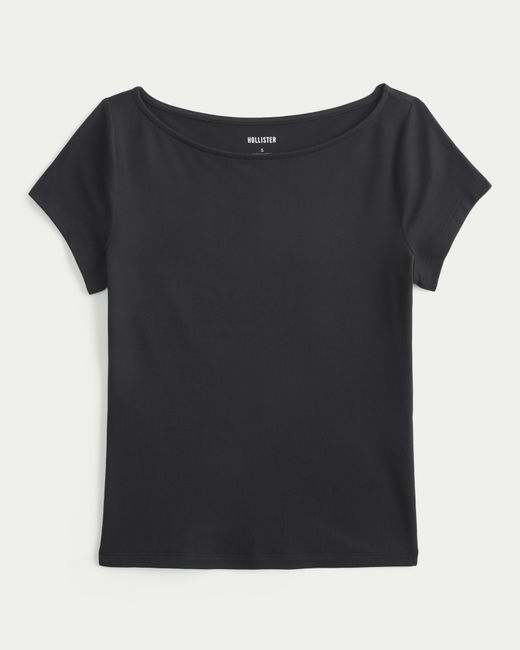 Hollister Black Short-sleeve Seamless Fabric Slash-neck T-shirt