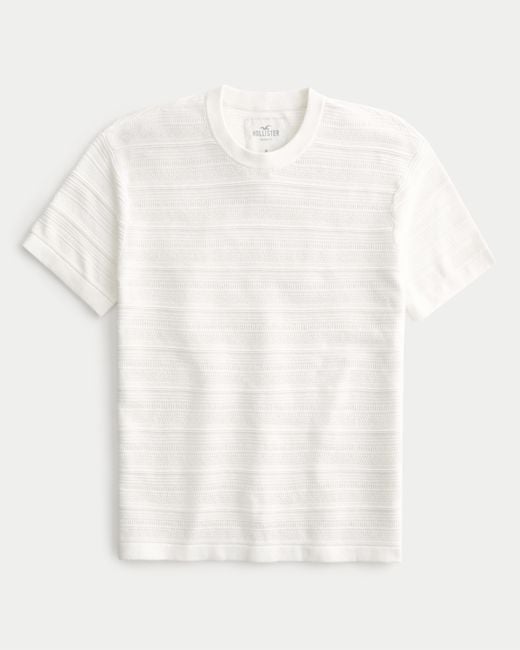 Hollister White Relaxed Sweater-knit Crew T-shirt for men