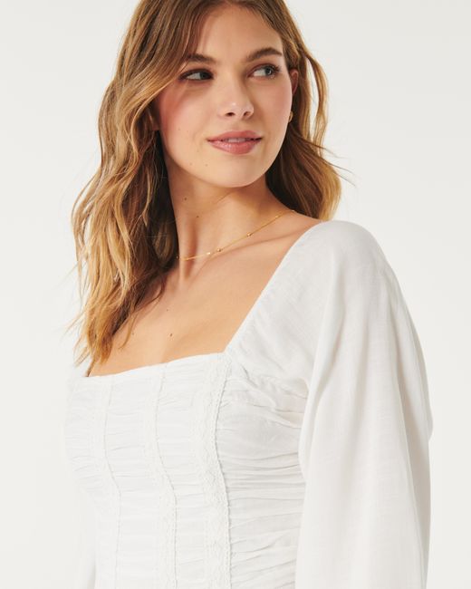Hollister White Long-sleeve Ruched Top