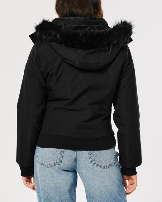 Hollister Faux Fur-lined All-weather Bomber Jacket in Black