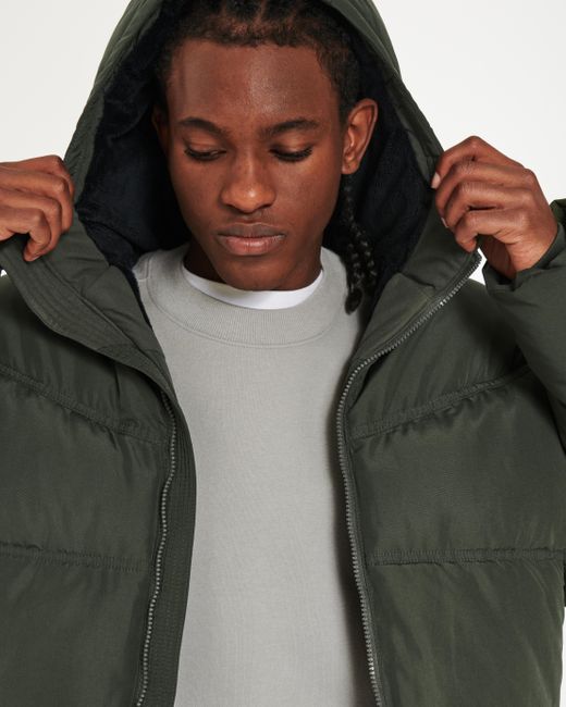 Hollister Green Faux Fur-lined Hooded Puffer Jacket for men