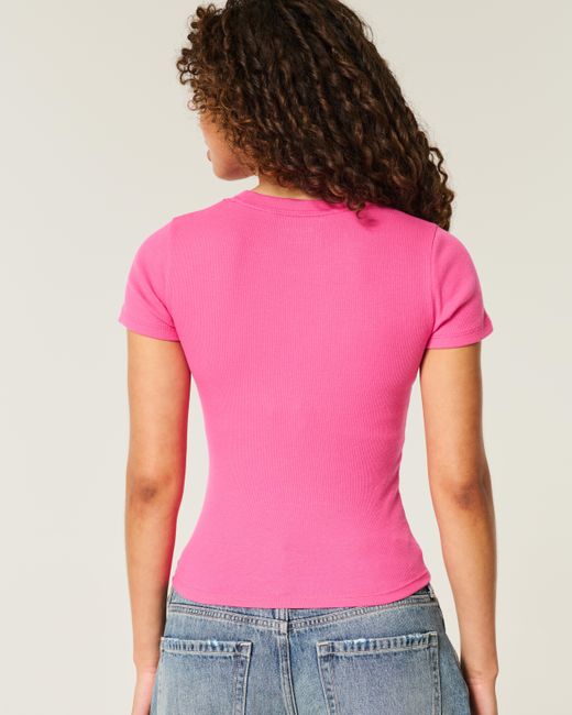 Hollister Pink Geripptes Baby-Tee mit Nummerngrafik