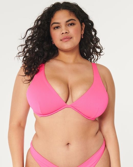 Hollister Pink High Apex Ribbed Underwire Bikini Top