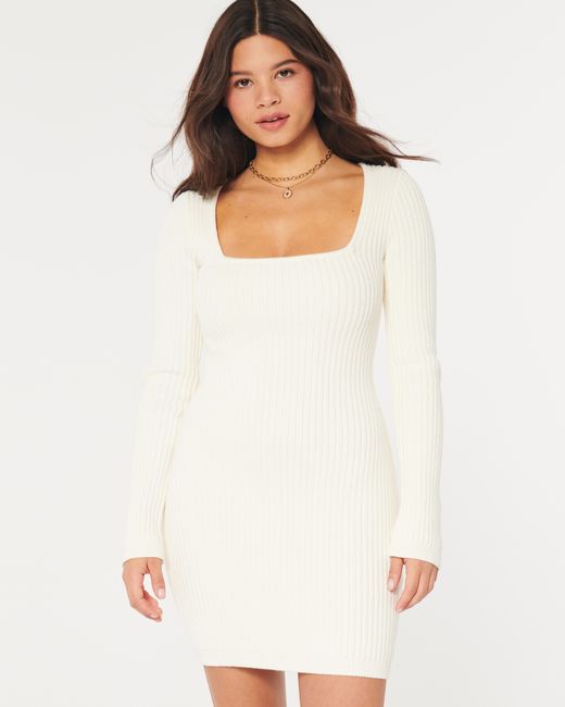 Hollister White Pulloverkleid mit eckigem Ausschnitt
