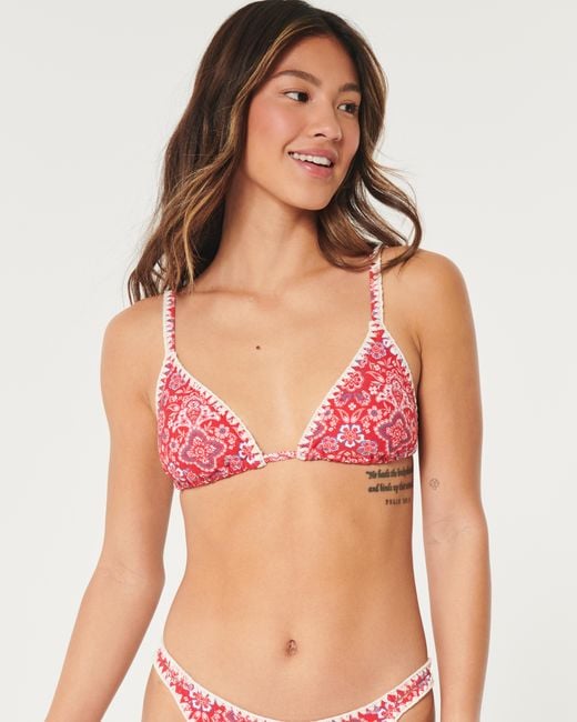 Hollister Pink Embroidered Stitch Triangle Bikini Top