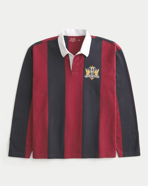 Hollister Red Boxy Long-sleeve Logo Graphic Rugby Polo for men