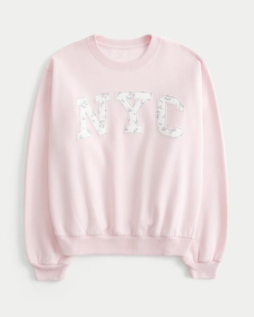 Hollister Pink Easy Nyc Graphic Crew Sweatshirt