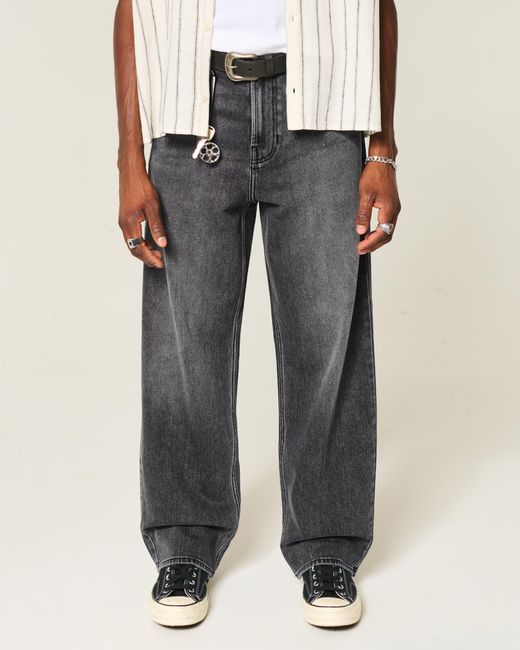Hollister Gray Graphic Baggy Jeans for men