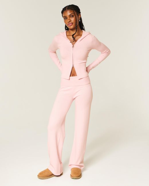 Hollister Pink Gilly Hicks Sweater-knit Foldover Straight Pants