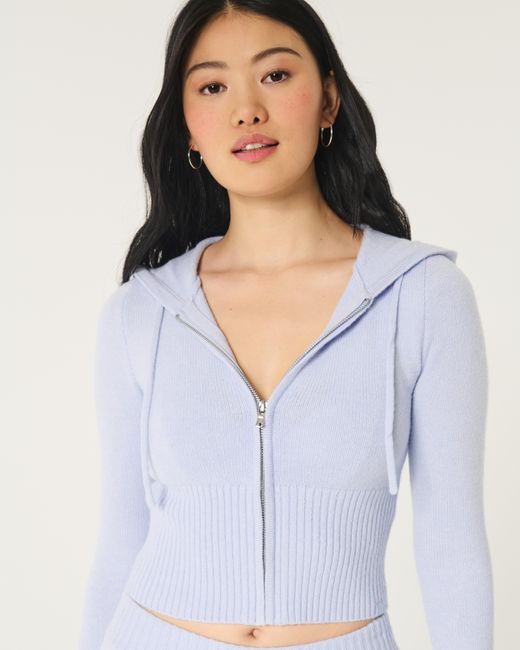 Hollister Blue Gilly Hicks Sweater-knit Zip-up Hoodie