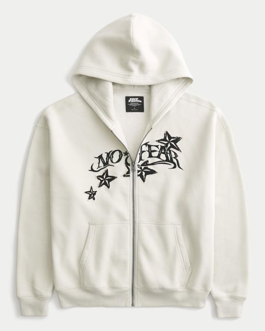 Hollister Natural Hollister Feel Good No Fear Graphic Zip-up Hoodie for men