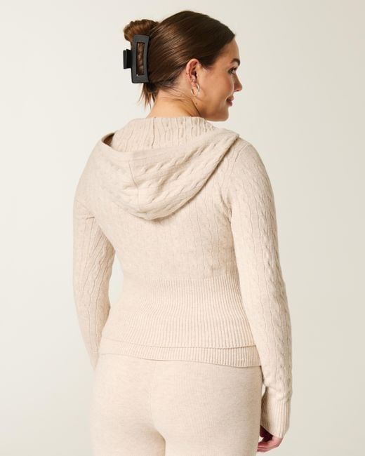 Hollister Natural Gilly Hicks Cable-knit Zip-up Hoodie Sweater