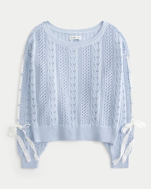 Hollister Blue Bow-sleeve Cable-knit Sweater