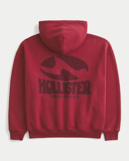 Hollister Red Boxy Logo Graphic Hoodie for men