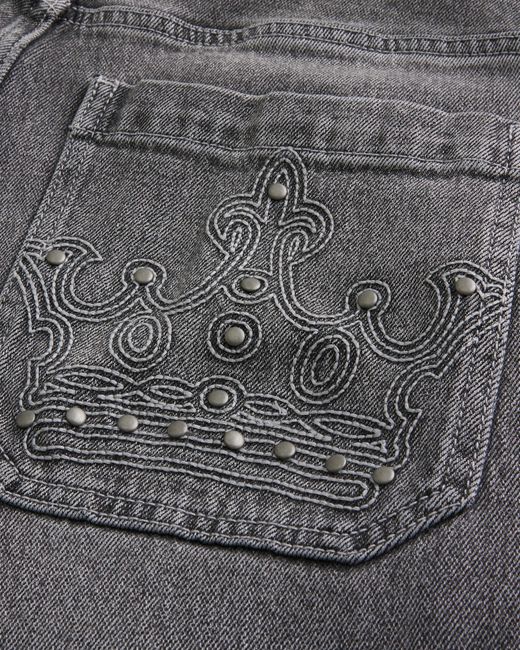Hollister Gray Grey Embroidered Studded Skater Baggy Jeans for men
