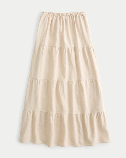 Hollister Natural Tiered Linen Blend Maxi Skirt