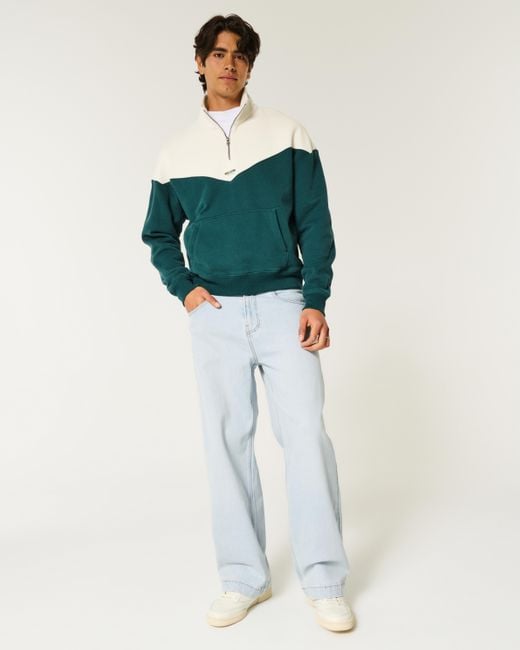 Hollister Kastiges Sweatshirt mit Logo und halblangem Reißverschluss in Green für Herren