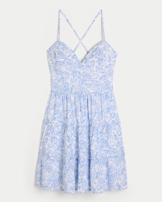 Hollister Blue Open Back Tiered Mini Dress