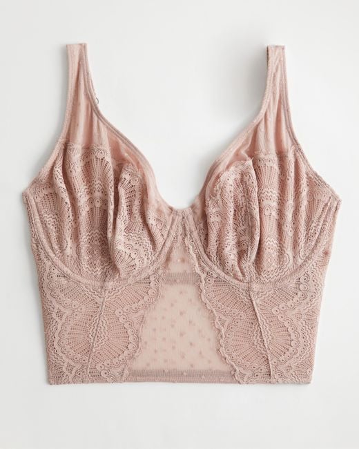Hollister Pink Gilly Hicks Curvy Lace & Dot Mesh Bustier Bra Top