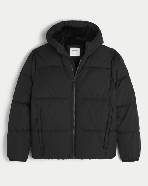 Hollister Black Faux Fur-lined Puffer Jacket for men