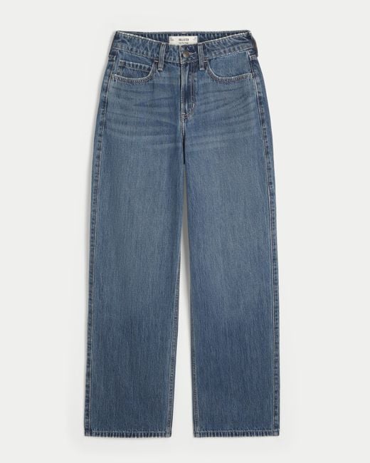 Hollister Blue High Rise Baggy Jeans in mittlerer Waschung