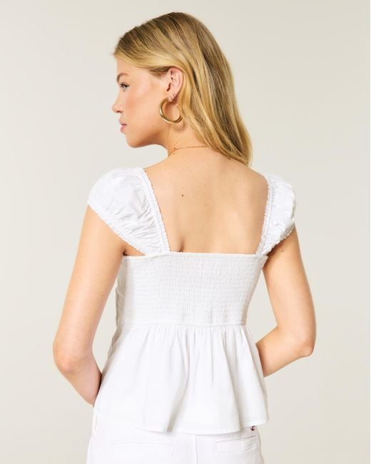 Hollister White V-neck Pintuck Top