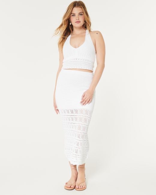 Hollister White Crochet-style Maxi Skirt