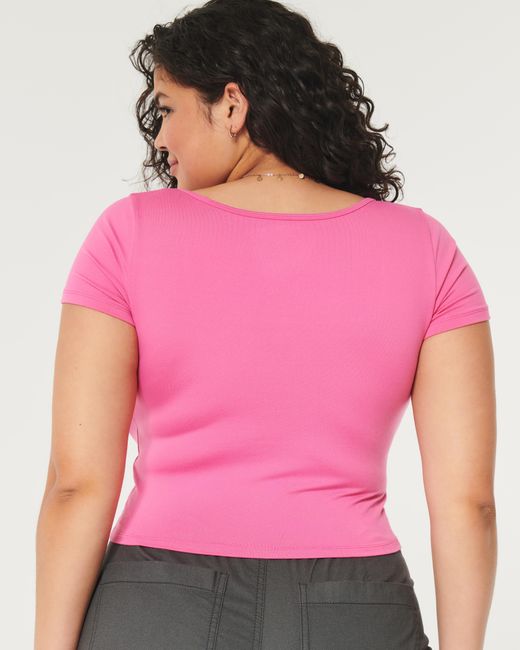 Hollister Pink T-Shirt aus nahtlosem Soft-Stretch-Material mit eckigem Ausschnitt