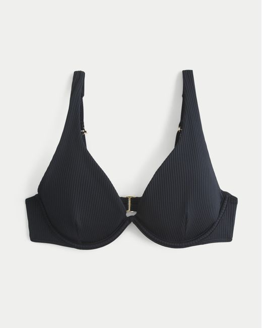 Hollister Black High Apex Ribbed Underwire Bikini Top