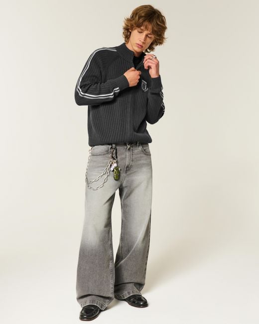 Hollister Black Relaxed Zip-up Soccer Emblem Sweater for men