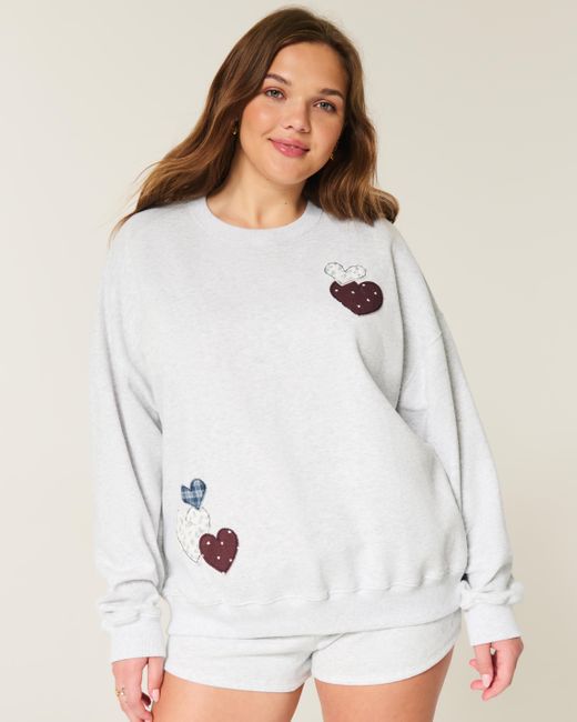 Hollister White Oversized Heart Graphic Crew Sweatshirt