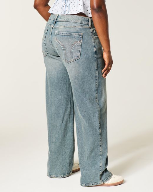 Hollister Blue Low-rise Y2k Medium Wash Baggy Jeans