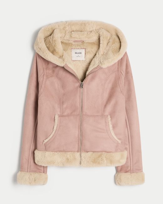 Hollister Natural Faux Shearling Zip-up Jacket