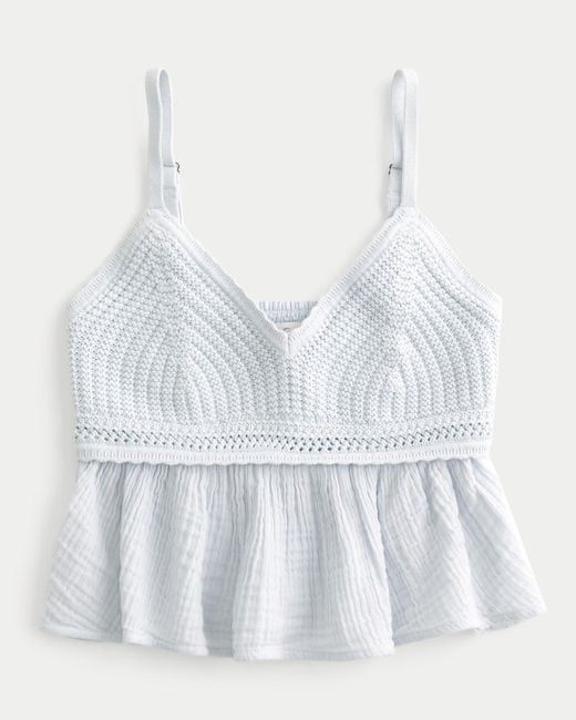 Hollister White Easy Crochet-style Gauze Babydoll Top