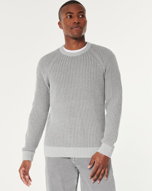 Hollister Gray Plated Stitch Crew Sweater for men