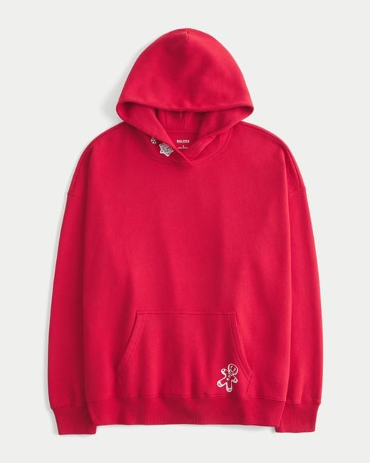 Hollister Red Oversized Glitter Print Sugar Graphic Hoodie