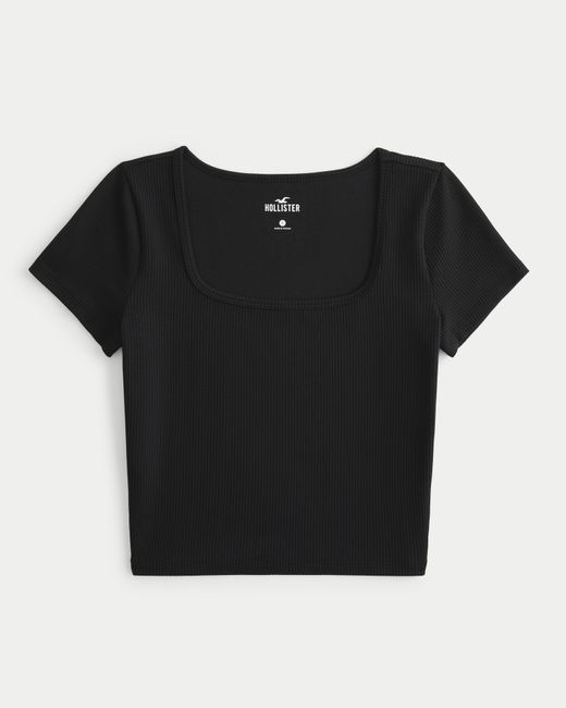 Hollister Black Ribbed Seamless Fabric Square-neck Top