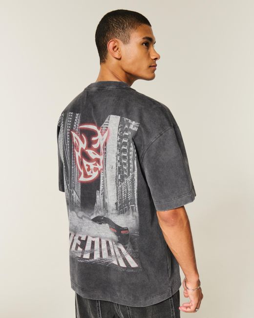 Hollister Gray Boxy Heavyweight Dodge Demon Graphic Tee for men