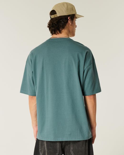 Hollister Blue Baggy Cotton Crew T-shirt for men