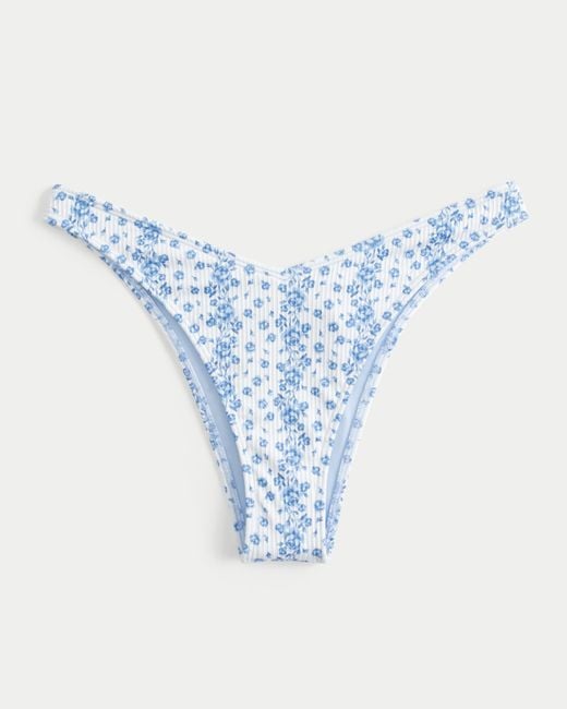 Hollister Blue Gerippte Cheeky Bikinihose mit hohem Bein und V-förmiger Taille