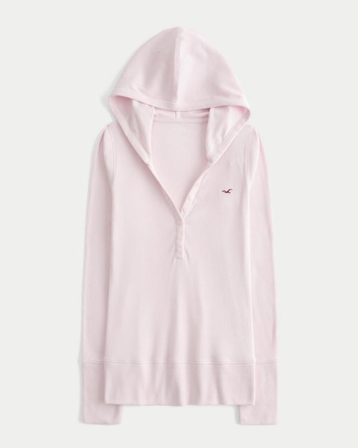Hollister Pink Long-sleeve Hooded Henley